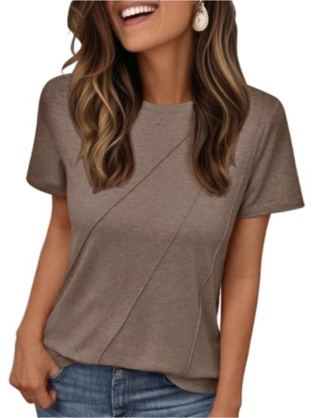 Women's Summer Pleated Crewneck Short Sleeve Casual T-Shirt Blouse